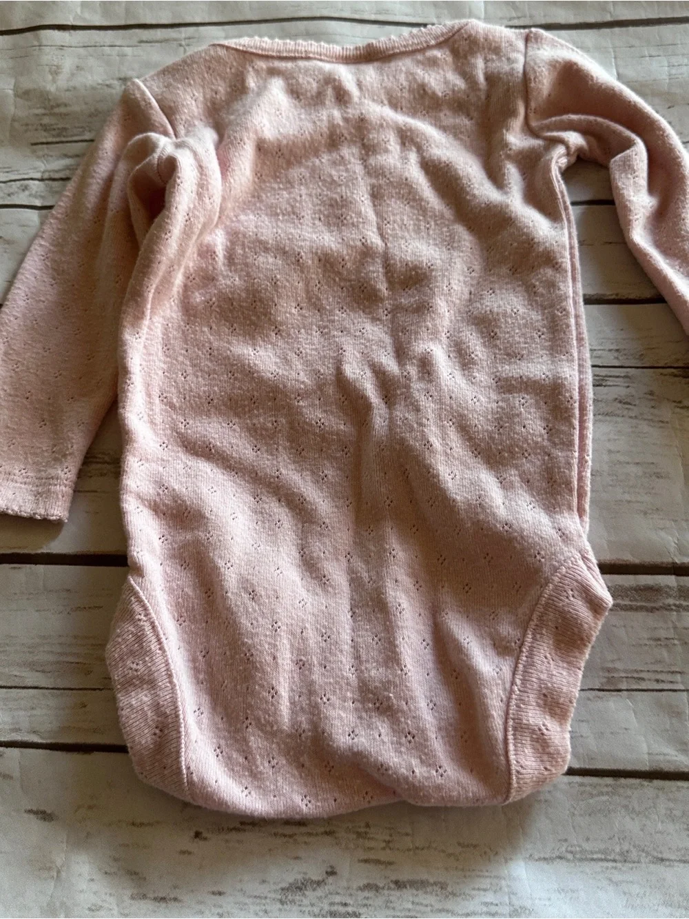 Baby Boden pink pointelle bodysuit fair pilling, size 3-6m